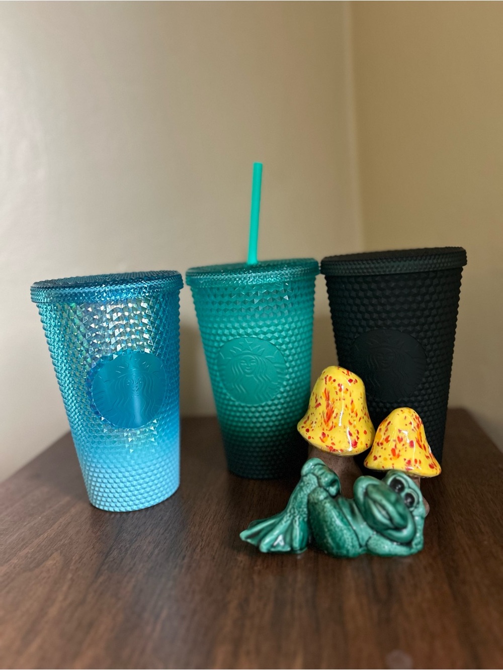 Starbucks Studded Tumbler Bundle 3 - 16oz Cold Cups Blue, Teal, Green